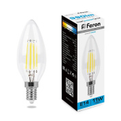 лампа светодиодная филаментная feron e14 11w 6400k прозрачная lb-713 38231