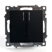 выключатель двухклавишный stekker катрин с подсветкой черный gls10-7102-05 39607