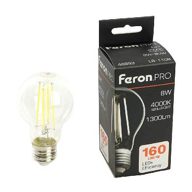 лампа светодиодная feron.pro lb-1108 шар e27 1300lm 8w 175-265v 4000k 48893