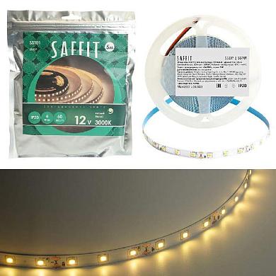 светодиодная лента saffit 6w/m 60led/m 2835smd теплый белый 5м sst01 55237