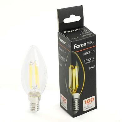 лампа светодиодная feron.pro lb-1208 свеча e14 1280lm 8w 175-265v 2700k 51247