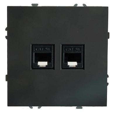 розетка компьютерная 2-местная rj-45 (механизм), stekker, серия эмили, rst00-5111-05, черный уголь, soft touch 49848