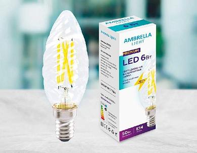 лампа светодиодная филаментная ambrella light e14 6w 6400k прозрачная 202126