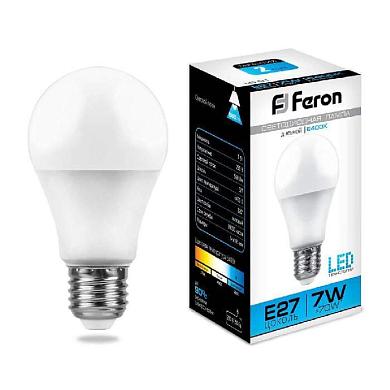 лампа светодиодная feron e27 7w 6400k шар матовая lb-91 25446