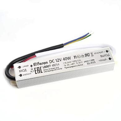 блок питания для светодиодной ленты feron lb007 12v 40w ip67 3,3a 48054