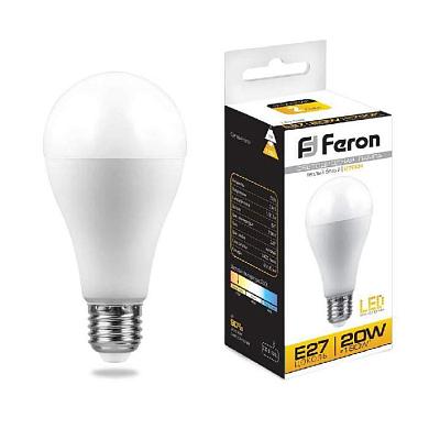 лампа светодиодная feron e27 20w 2700k шар матовая lb-98 25787