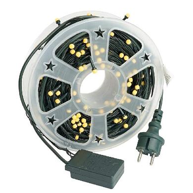 светодиодная гирлянда на бобине feron cl98 линейная 50м + 3м 230v 2700к, c питанием от сети, зеленый шнур 51436