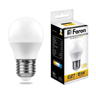 лампа светодиодная feron e27 5w 2700k шар матовая lb-38 25404