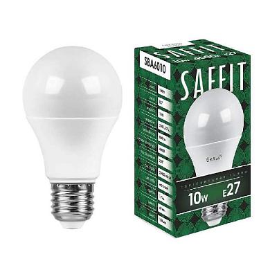 лампа светодиодная saffit e27 10w 4000k шар матовая sba6010 55005