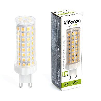 лампа светодиодная feron g9 15w 4000k прозрачная lb-437 38213