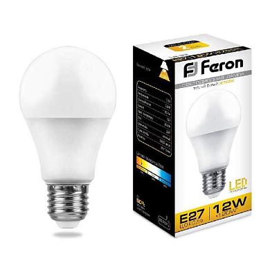 лампа светодиодная feron e27 12w 2700k шар матовая lb-93 25489