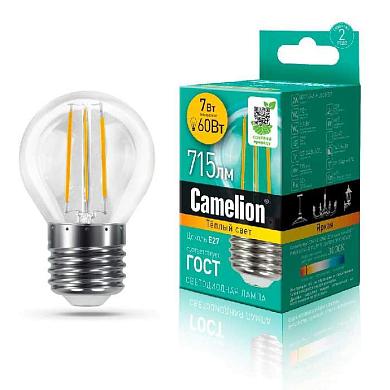 лампа светодиодная camelion e27 7w 3000k led7-g45-fl/830/e27 13457