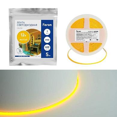 светодиодная лента feron 7w/m 400led/m cob желтый 5м ls630 48950