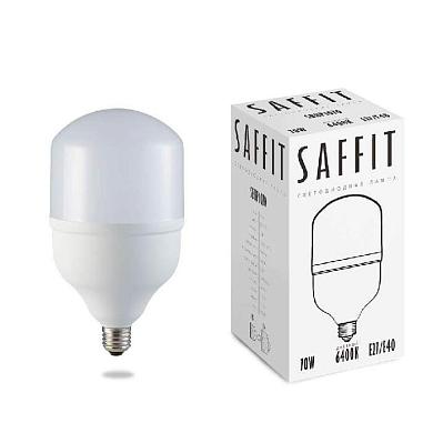 лампа светодиодная saffit e27-e40 70w 6400k цилиндр матовая sbhp1070 55099