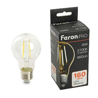 лампа светодиодная feron.pro lb-1106 шар e27 960lm 6w 175-265v 2700k 48889