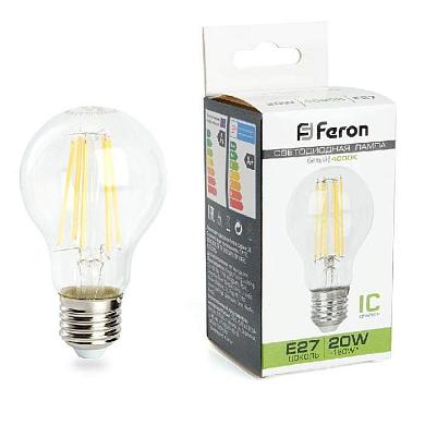 лампа светодиодная филаментная feron e27 20w 4000k прозрачная lb-620 38246