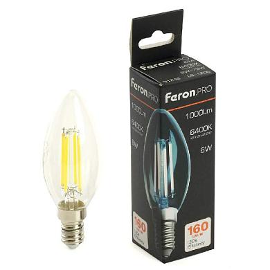 лампа светодиодная feron.pro lb-1206 свеча e14 6w 1000lm 175-265v 6400k 51246