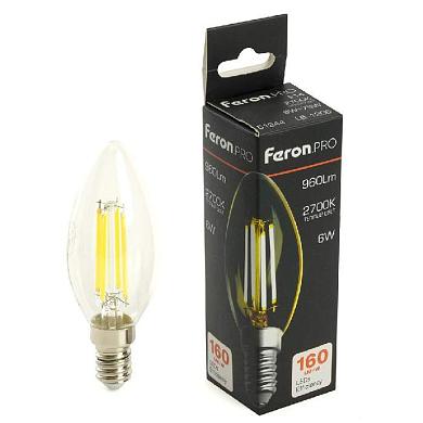 лампа светодиодная feron.pro lb-1206 свеча e14 960lm 6w 175-265v 2700k 51244