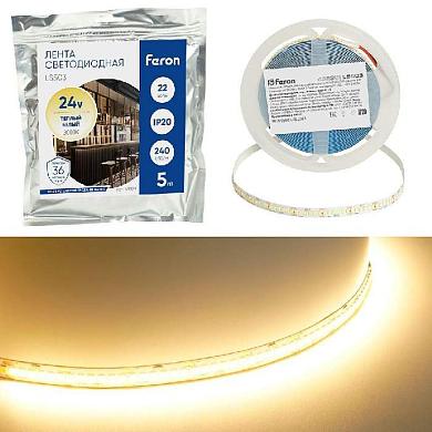 светодиодная лента feron 22w/m 240led/m 2835smd теплый белый 5м ls503 48829