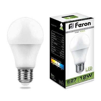 лампа светодиодная feron e27 12w 4000k шар матовая lb-93 25487