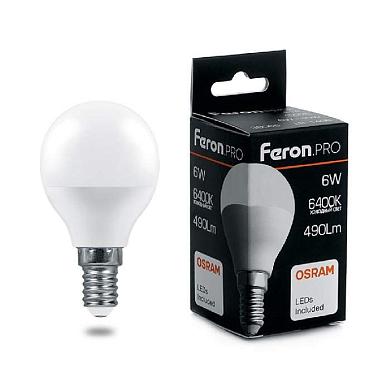 лампа светодиодная feron pro e27 6w 6400k матовая lb-1406 38067