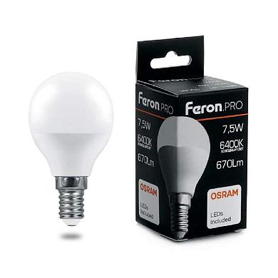 лампа светодиодная feron e14 7,5w 6400k матовая lb-1407 38073