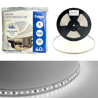 светодиодная лента feron 8w/m 120led/m 2835smd дневной белый 40m ls420 48792