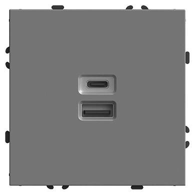 розетка 2-местная usb + type c (механизм), stekker, 250в, 20w, серия эмили, rst10-5115-10, платиново-серый, soft touch 49957
