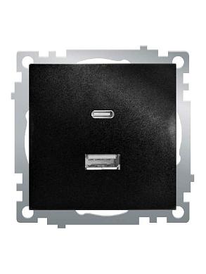 розетка 2-местная usb + type c (механизм), stekker gls10-7116-05, 250b, 3а, серия катрин, черный 50055