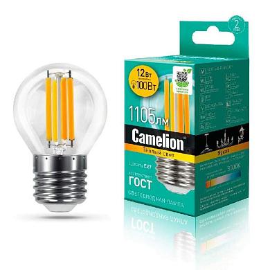 лампа светодиодная camelion e27 12w 3000k led12-g45-fl/830/e27 13714