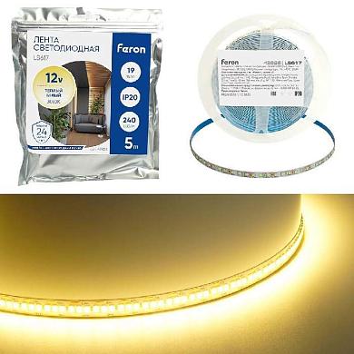 светодиодная лента feron 19w/m 240led/m 2835smd теплый белый 5м ls617 48826