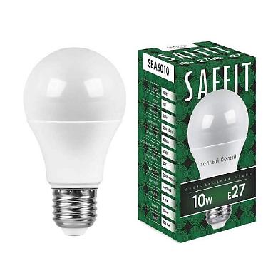 лампа светодиодная saffit e27 10w 2700k шар матовая sba6010 55004